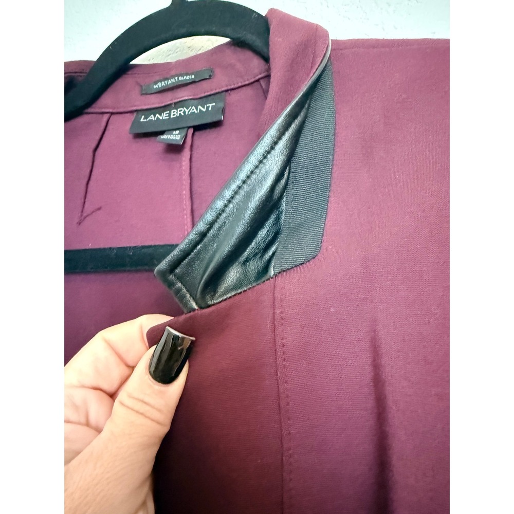 Lane Bryant The Bryant Blazer Plum Burgundy Faux Leather Trim Jacket Size 18 - Picture 3 of 5